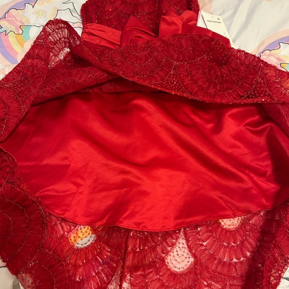 NWT Rare Editions Girl’s Red Sleeveless Lace Holiday Christmas Dress Bow Size 8 - Picture 6 of 8